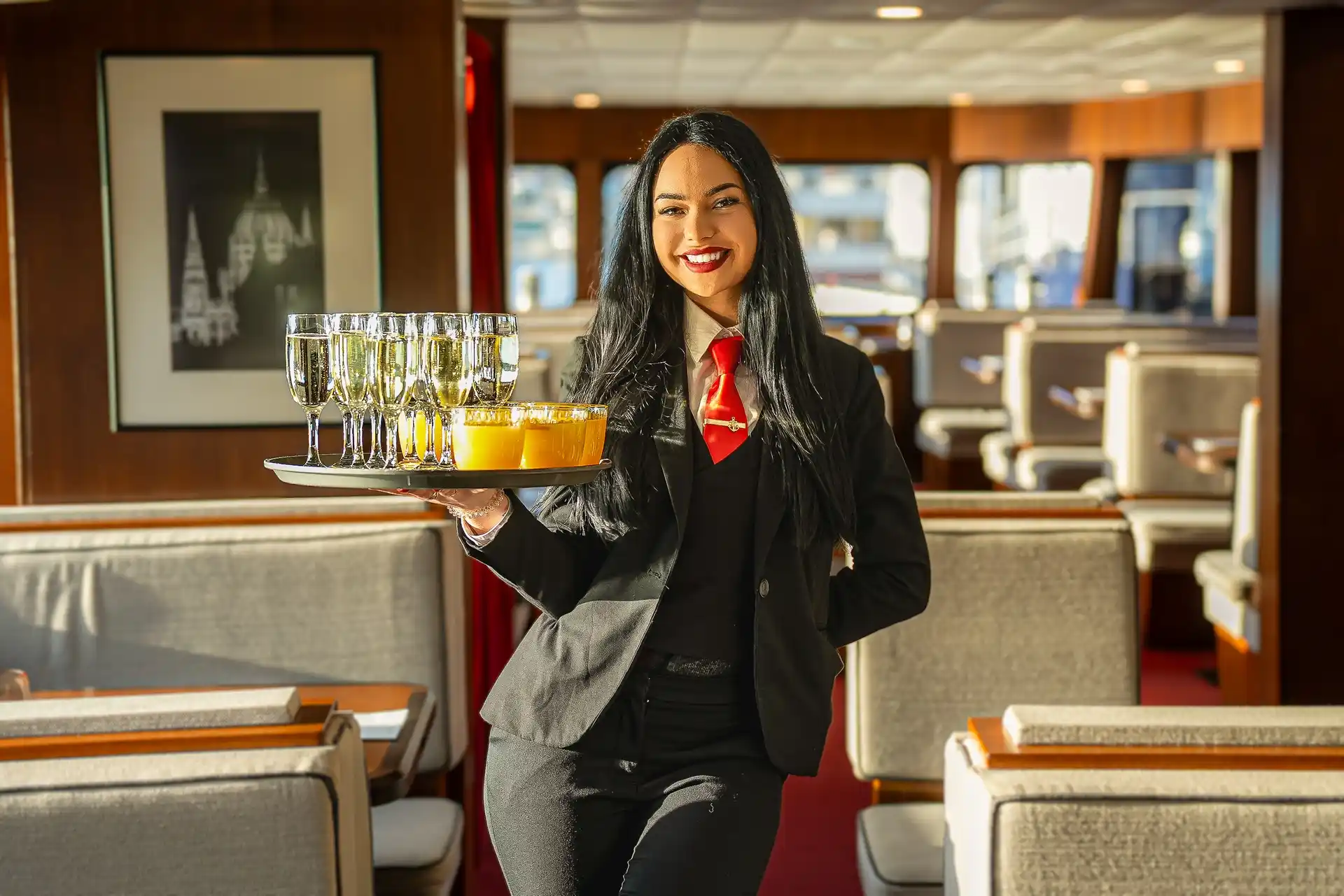 Premium glass of Frizzante sparkling wine served as a welcome drink on a Budapest boat tour